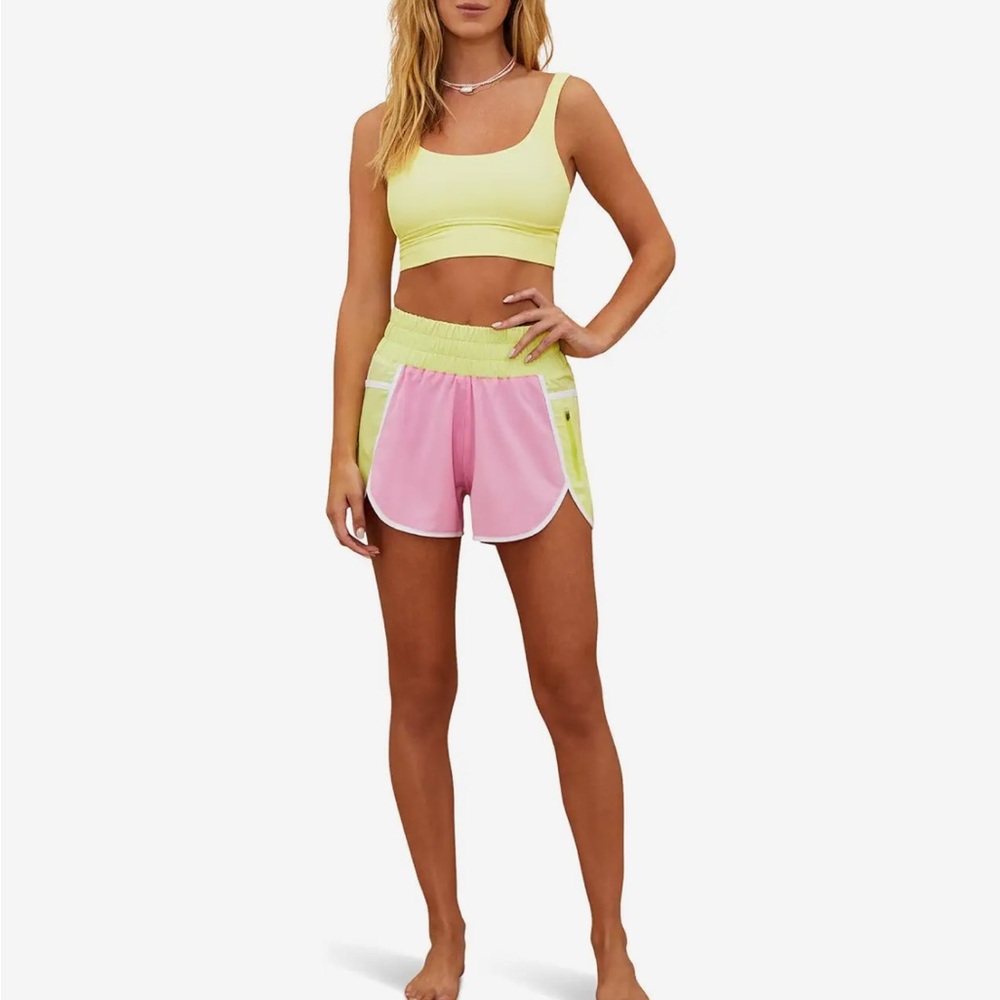 Beach Riot Neon Yellow and Pink Colorblock Athletic Shorts